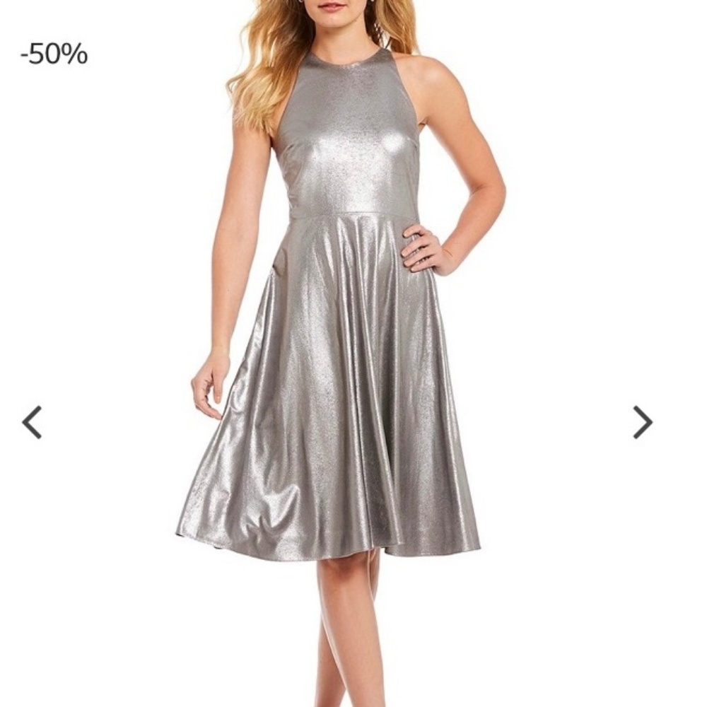 NWT HALSTON METALLIC FAUX SUEDE MIDI DRESS
